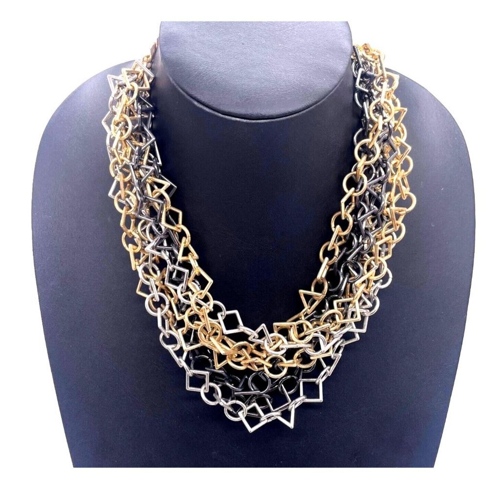 Zara Geometric Limbs Chain Statement Necklace Gold and Silver Tone 19-22 Inches